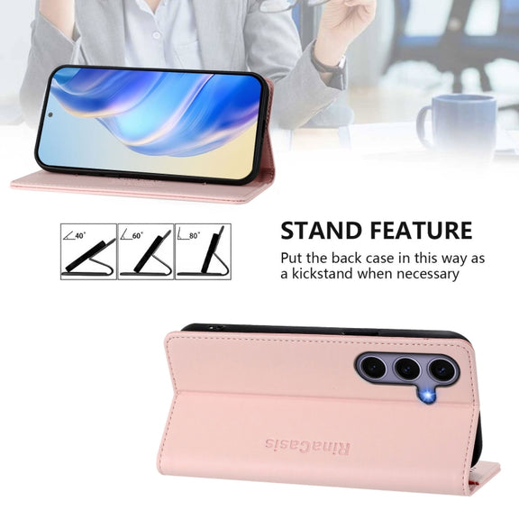 For Samsung Galaxy S24+ / S25+ 5G RC01 Dual-Folded Magnetic Suction RFID Leather Phone Case(Pink)