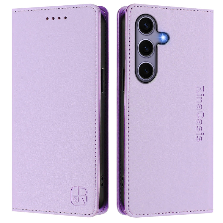 For Samsung Galaxy S24+ / S25+ 5G RC01 Dual-Folded Magnetic Suction RFID Leather Phone Case(Light Purple)