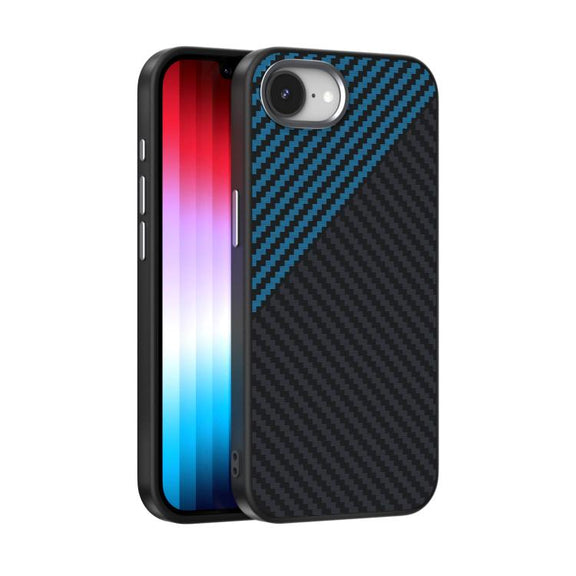 For iPhone 16e ABEEL C Carbon Fiber Series 6D Micro Relief MagSafe Phone Case(Black Blue)