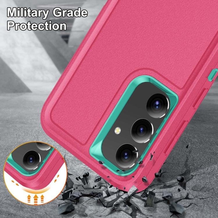 For Samsung Galaxy S24 / S25 5G Rugged PC Hybrid Silicone Phone Case with Holder(Rose Red+Light Green)