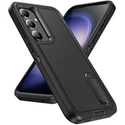 For Samsung Galaxy S24 / S25 5G Rugged PC Hybrid Silicone Phone Case with Holder(Black)