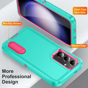 For Samsung Galaxy S24 / S25 5G Rugged PC Hybrid Silicone Phone Case with Holder(Light Green+Rose Red)