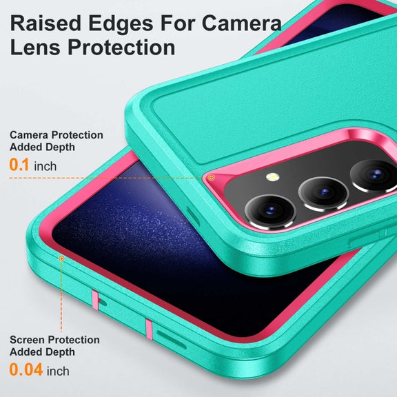 For Samsung Galaxy S24 / S25 5G Rugged PC Hybrid Silicone Phone Case with Holder(Light Green+Rose Red)