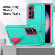 For Samsung Galaxy S24 / S25 5G Rugged PC Hybrid Silicone Phone Case with Holder(Light Green+Rose Red)