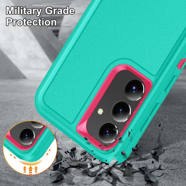 For Samsung Galaxy S24 / S25 5G Rugged PC Hybrid Silicone Phone Case with Holder(Light Green+Rose Red)