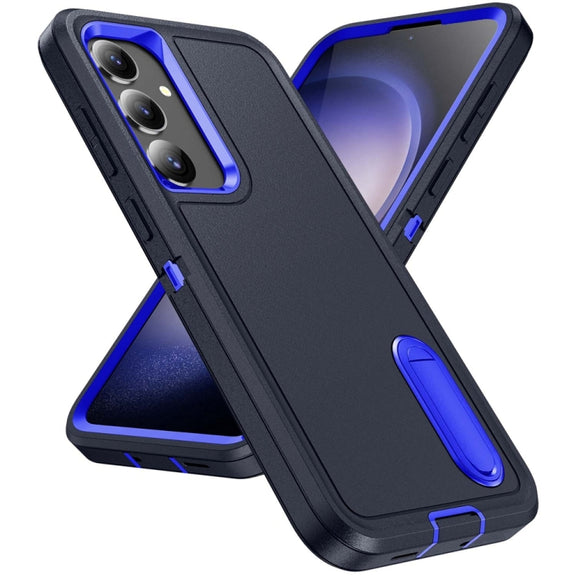 For Samsung Galaxy S24 / S25 5G Rugged PC Hybrid Silicone Phone Case with Holder(Dark Blue+Royal Blue)