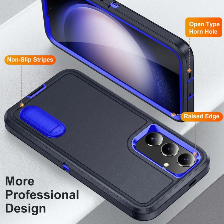 For Samsung Galaxy S24 / S25 5G Rugged PC Hybrid Silicone Phone Case with Holder(Dark Blue+Royal Blue)