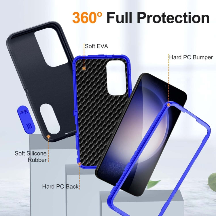 For Samsung Galaxy S24 / S25 5G Rugged PC Hybrid Silicone Phone Case with Holder(Dark Blue+Royal Blue)