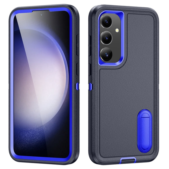 For Samsung Galaxy S24 / S25 5G Rugged PC Hybrid Silicone Phone Case with Holder(Dark Blue+Royal Blue)