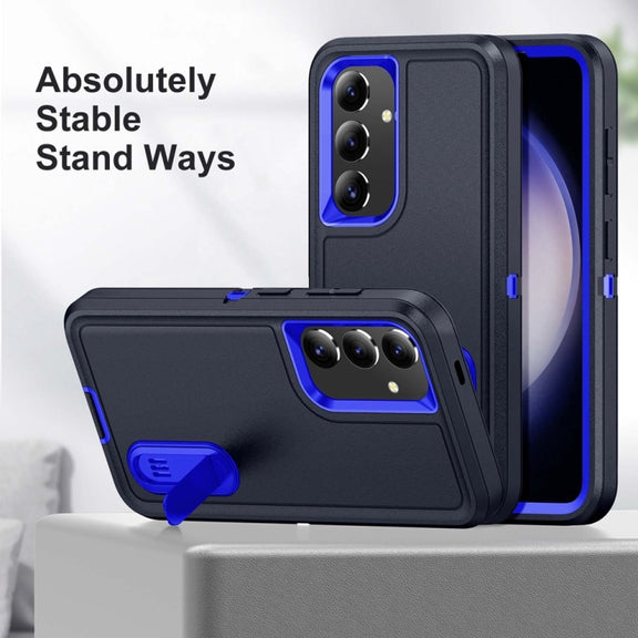 For Samsung Galaxy S24 / S25 5G Rugged PC Hybrid Silicone Phone Case with Holder(Dark Blue+Royal Blue)