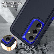 For Samsung Galaxy S24 / S25 5G Rugged PC Hybrid Silicone Phone Case with Holder(Dark Blue+Royal Blue)