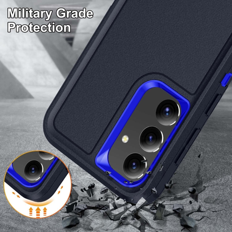 For Samsung Galaxy S24 / S25 5G Rugged PC Hybrid Silicone Phone Case with Holder(Dark Blue+Royal Blue)
