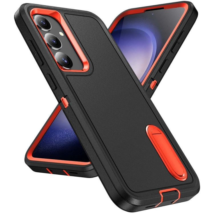 For Samsung Galaxy S24+ / S25+ 5G Rugged PC Hybrid Silicone Phone Case with Holder(Black+Orange)