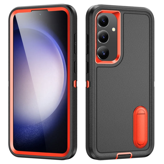 For Samsung Galaxy S24+ / S25+ 5G Rugged PC Hybrid Silicone Phone Case with Holder(Black+Orange)