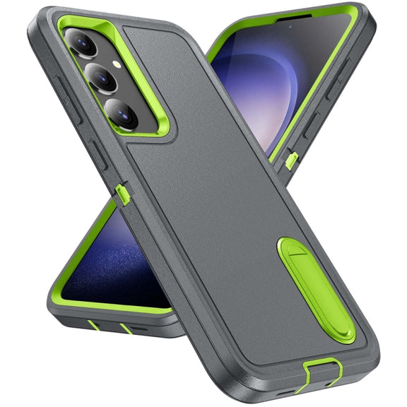 For Samsung Galaxy S24+ / S25+ 5G Rugged PC Hybrid Silicone Phone Case with Holder(Grey+Fresh Green)