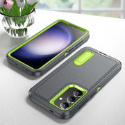 For Samsung Galaxy S24+ / S25+ 5G Rugged PC Hybrid Silicone Phone Case with Holder(Grey+Fresh Green)