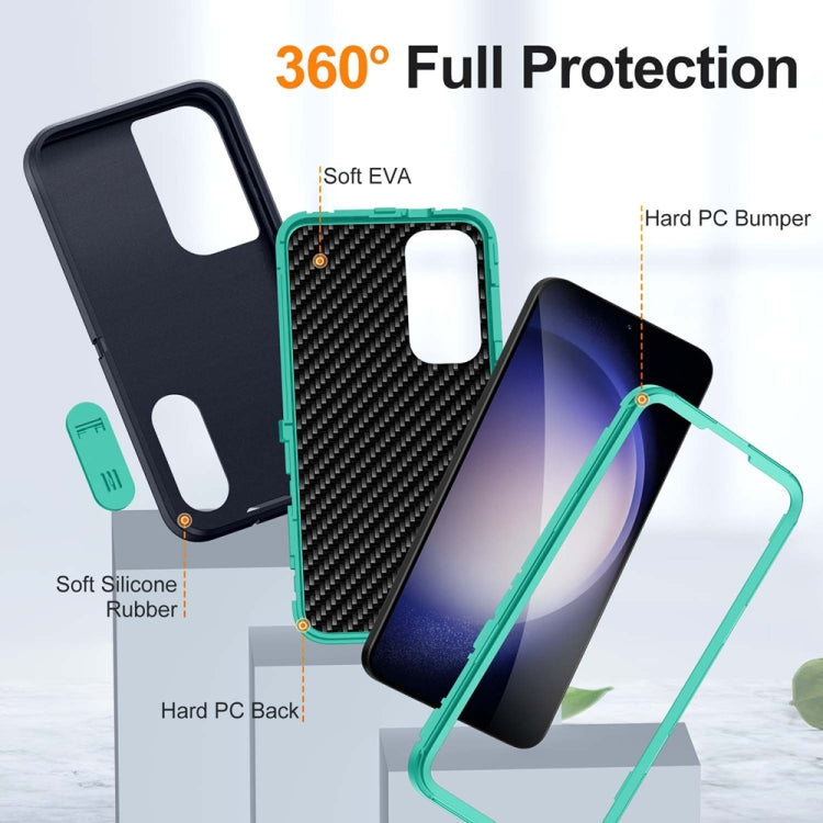 For Samsung Galaxy S24+ / S25+ 5G Rugged PC Hybrid Silicone Phone Case with Holder(Dark Blue+Light Green)