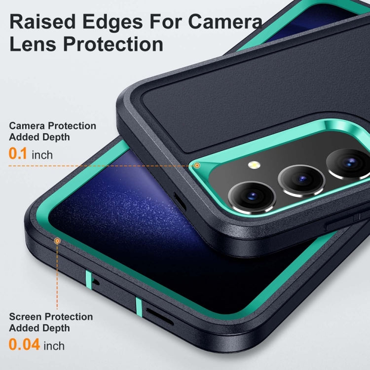 For Samsung Galaxy S24+ / S25+ 5G Rugged PC Hybrid Silicone Phone Case with Holder(Dark Blue+Light Green)
