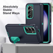 For Samsung Galaxy S24+ / S25+ 5G Rugged PC Hybrid Silicone Phone Case with Holder(Dark Blue+Light Green)
