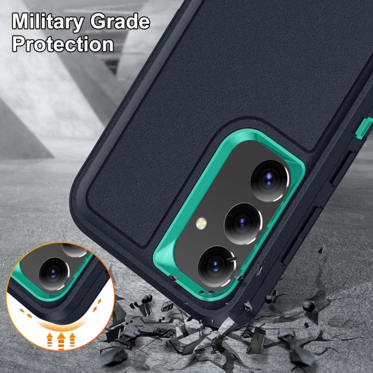 For Samsung Galaxy S24+ / S25+ 5G Rugged PC Hybrid Silicone Phone Case with Holder(Dark Blue+Light Green)