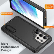 For Samsung Galaxy S25 Ultra 5G Rugged PC Hybrid Silicone Phone Case with Holder(Black)