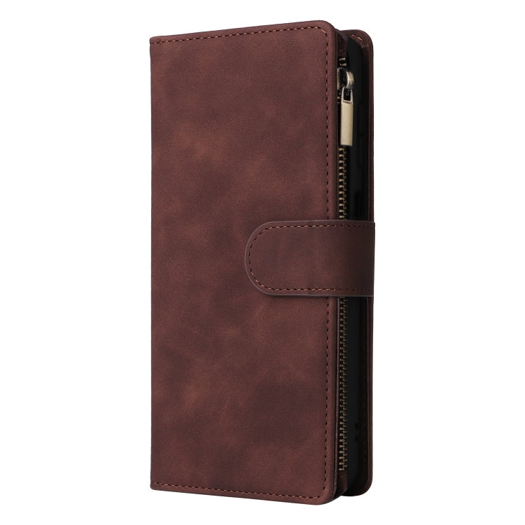 For Samsung Galaxy S25 5G Multifunctional Frosted Zipper Wallet Leather Phone Case(Coffee)