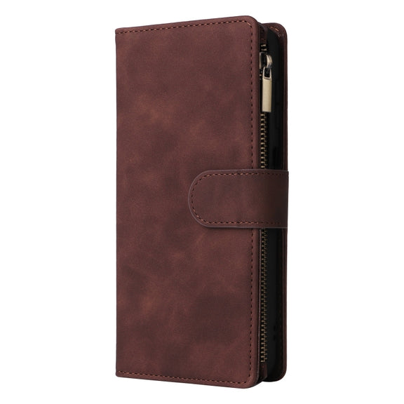 For Samsung Galaxy S25+ 5G Multifunctional Frosted Zipper Wallet Leather Phone Case(Coffee)