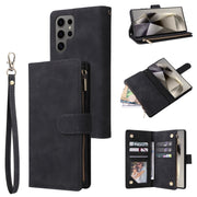 For Samsung Galaxy S25 Ultra 5G Multifunctional Frosted Zipper Wallet Leather Phone Case(Black)