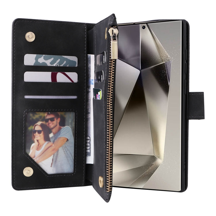 For Samsung Galaxy S25 Ultra 5G Multifunctional Frosted Zipper Wallet Leather Phone Case(Black)