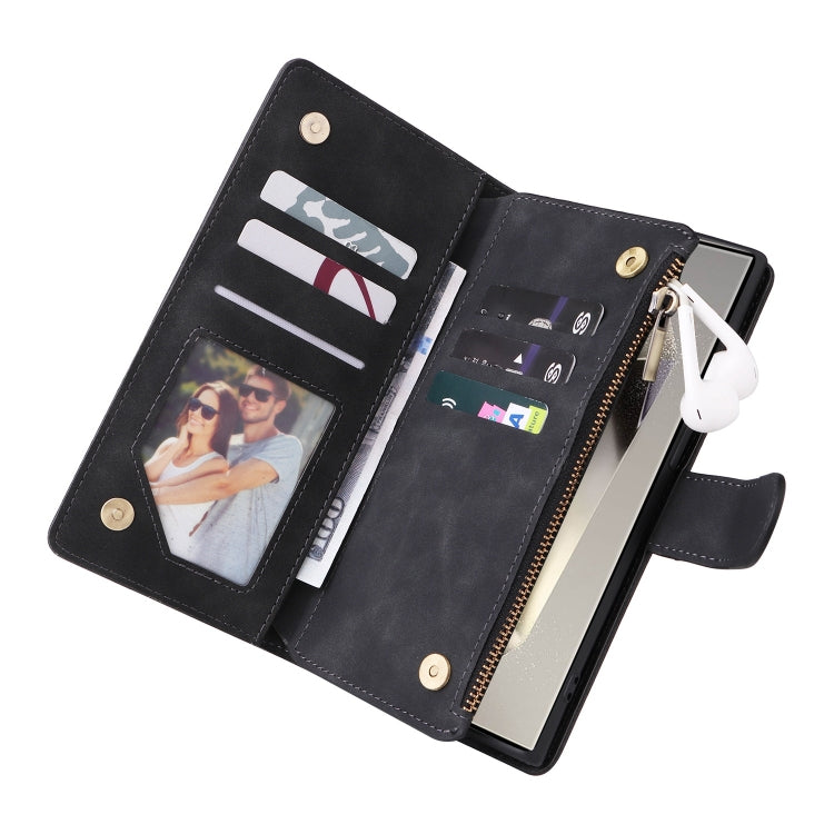 For Samsung Galaxy S25 Ultra 5G Multifunctional Frosted Zipper Wallet Leather Phone Case(Black)
