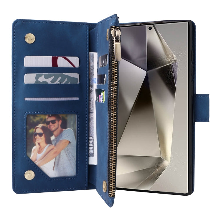 For Samsung Galaxy S25 Ultra 5G Multifunctional Frosted Zipper Wallet Leather Phone Case(Blue)
