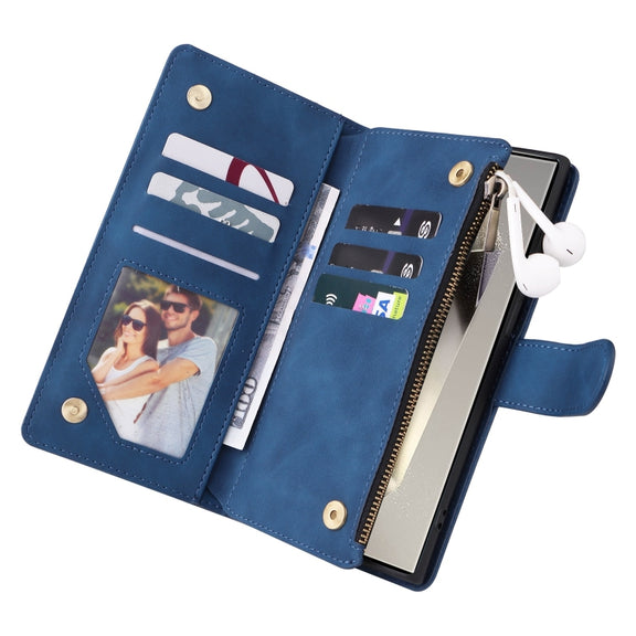 For Samsung Galaxy S25 Ultra 5G Multifunctional Frosted Zipper Wallet Leather Phone Case(Blue)