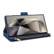 For Samsung Galaxy S25 Ultra 5G Multifunctional Frosted Zipper Wallet Leather Phone Case(Blue)