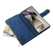 For Samsung Galaxy S25 Ultra 5G Multifunctional Frosted Zipper Wallet Leather Phone Case(Blue)