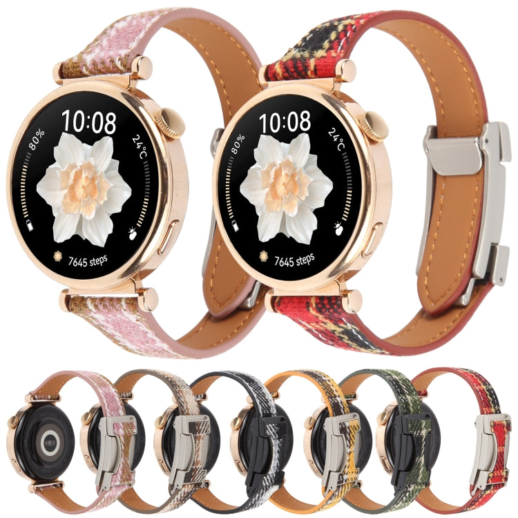 20mm Universal Slim Magnetic Buckle Napped Fabric Leather Watch Band(Yellow)
