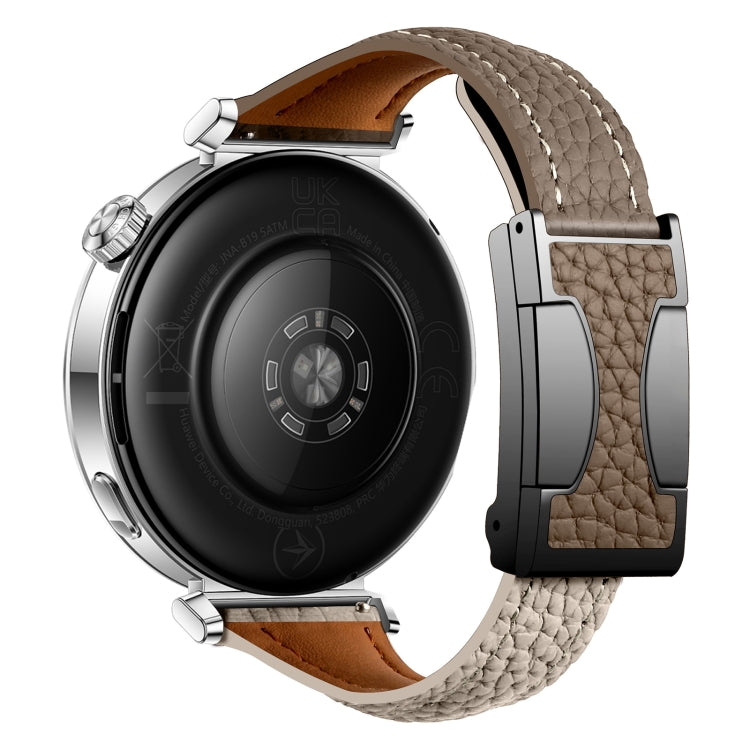 18mm Universal Slim Magnetic Buckle Genuine Leather Watch Band(Dark Brown Light Grey)