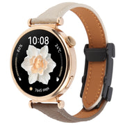 18mm Universal Slim Magnetic Buckle Genuine Leather Watch Band(Dark Brown Light Grey)