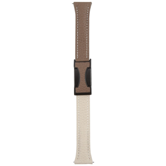 18mm Universal Slim Magnetic Buckle Genuine Leather Watch Band(Dark Brown Light Grey)
