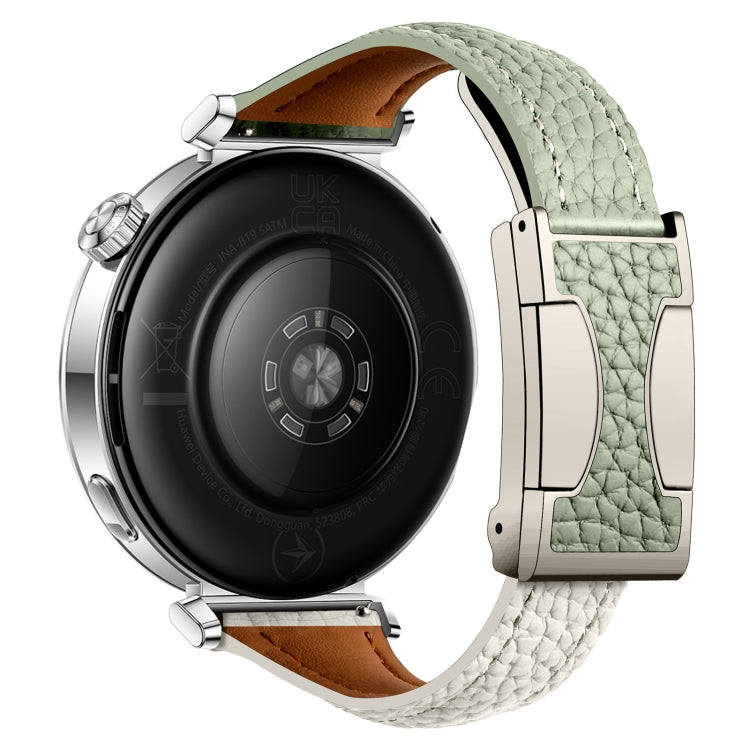 18mm Universal Slim Magnetic Buckle Genuine Leather Watch Band(Green Beige)