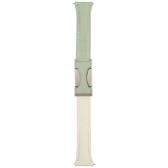 18mm Universal Slim Magnetic Buckle Genuine Leather Watch Band(Green Beige)