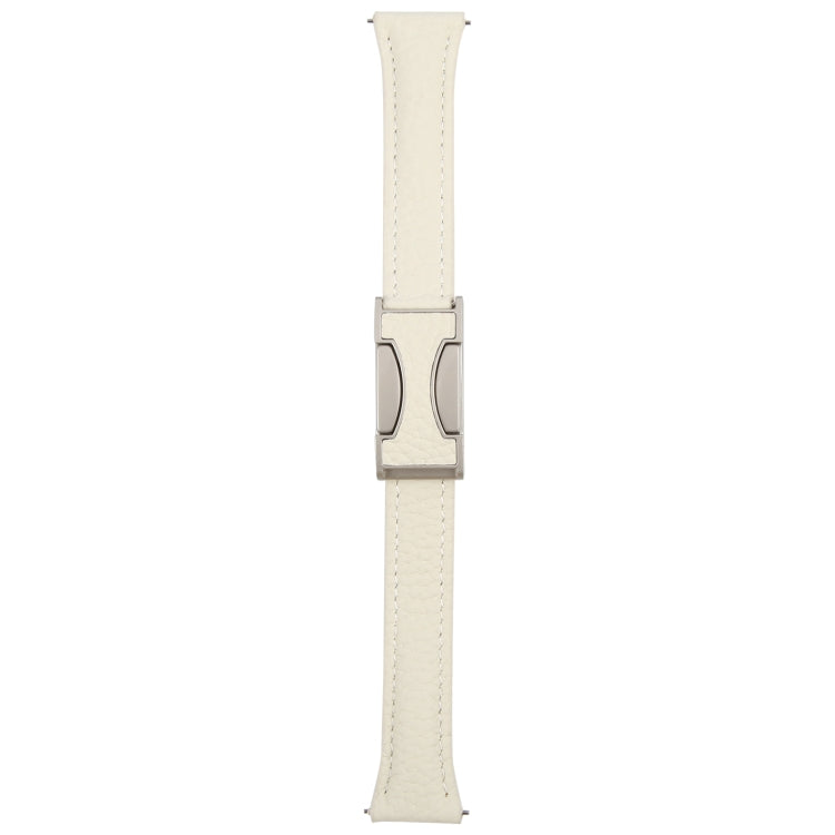 18mm Universal Slim Magnetic Buckle Genuine Leather Watch Band(Beige)