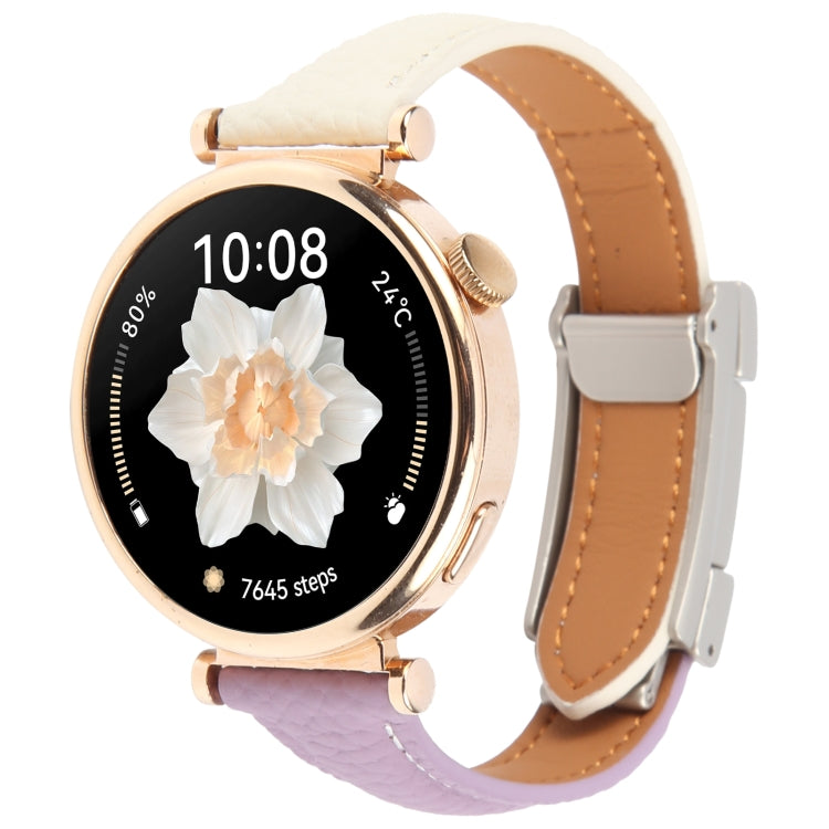 18mm Universal Slim Magnetic Buckle Genuine Leather Watch Band(Purple Beige)