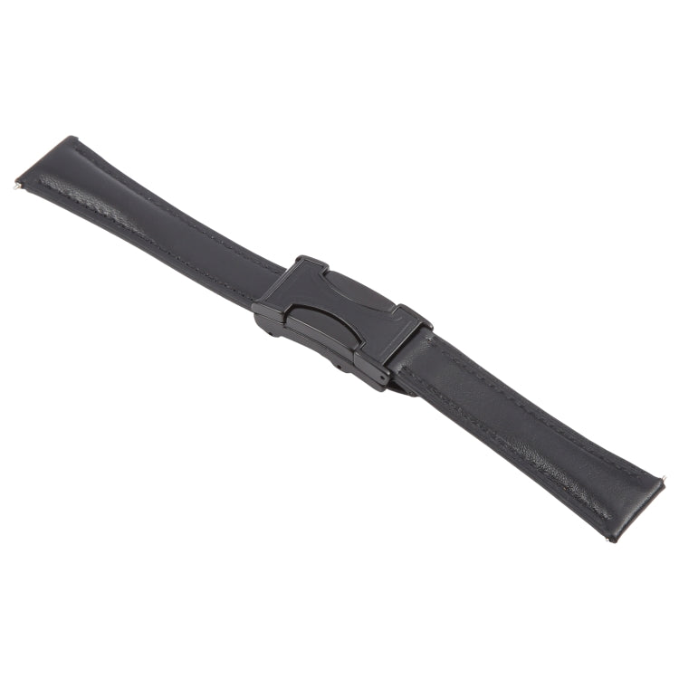 18mm Universal Slim Magnetic Buckle Genuine Leather Watch Band(Plain Weave Black)