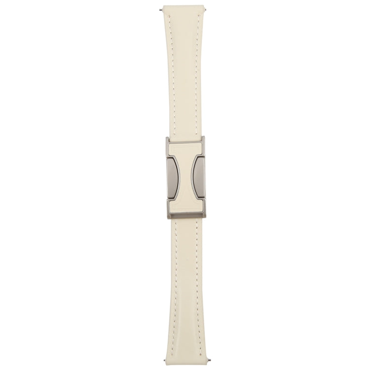 18mm Universal Slim Magnetic Buckle Genuine Leather Watch Band(Plain Weave Beige)