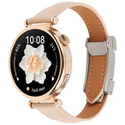 18mm Universal Slim Magnetic Buckle Genuine Leather Watch Band(Plain Weave Apricot)