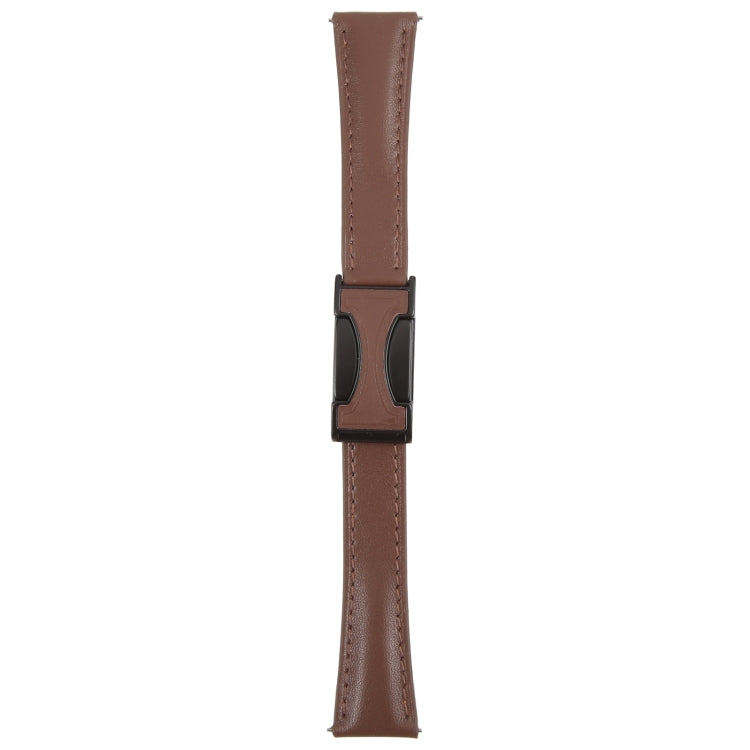 18mm Universal Slim Magnetic Buckle Genuine Leather Watch Band(Plain Weave Dark Coffee)
