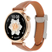 18mm Universal Slim Magnetic Buckle Genuine Leather Watch Band(Plain Weave Brown)