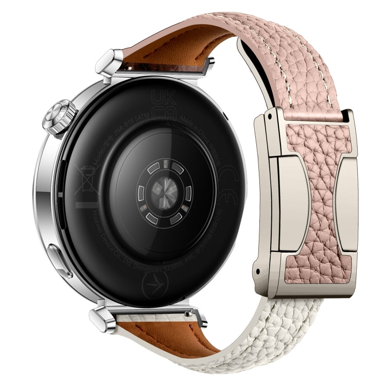 20mm Universal Slim Magnetic Buckle Genuine Leather Watch Band(Pink Beige)