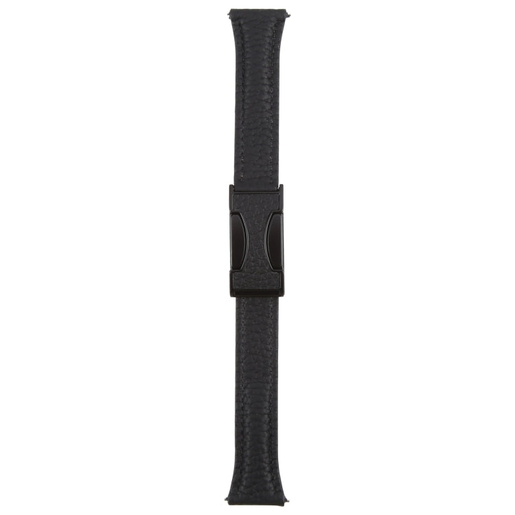 20mm Universal Slim Magnetic Buckle Genuine Leather Watch Band(Black)