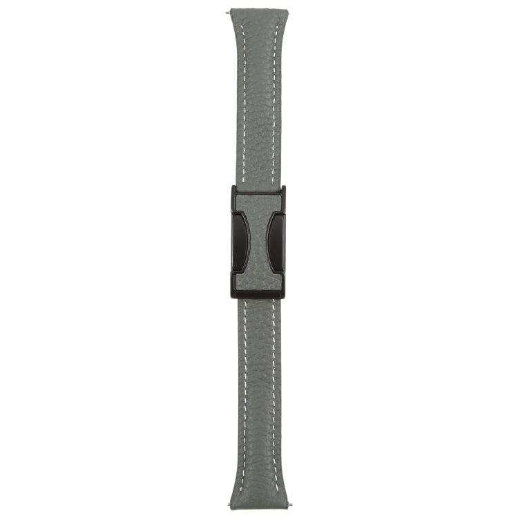 20mm Universal Slim Magnetic Buckle Genuine Leather Watch Band(Dark Green)